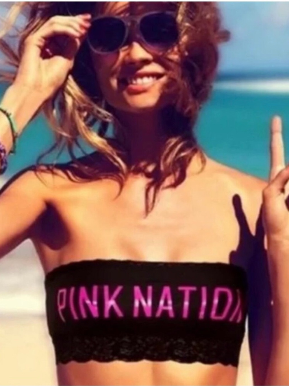 PINK Victoria's Secret Black Bandeau with Hot Pink 'PINK NATION' Logo
